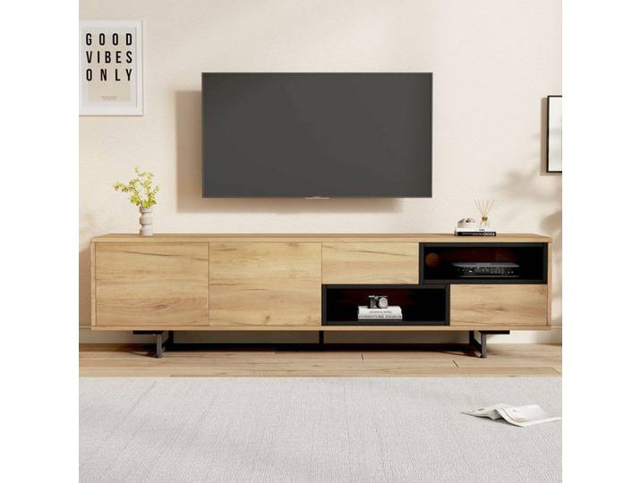 Meuble TV - Armoire pour TV - fonctions de rangement multiples - panneau de particules de couleur bois
