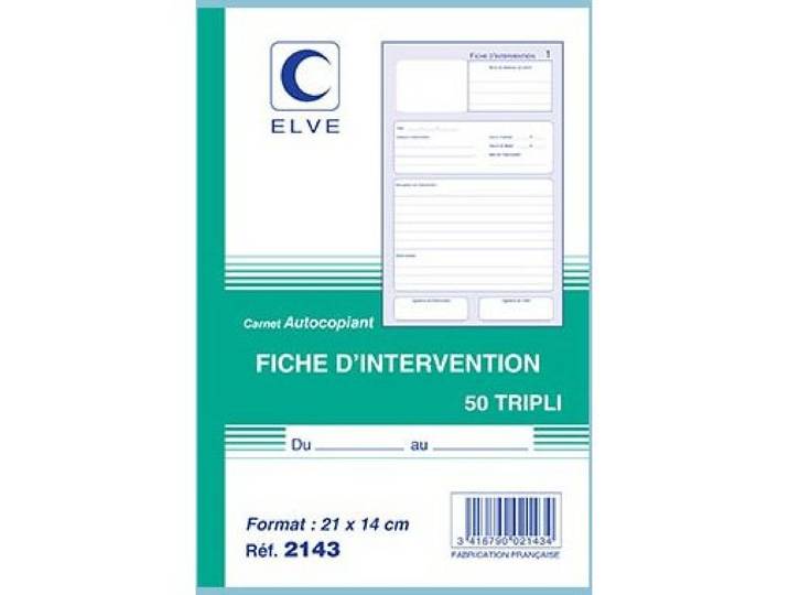 Lot de 3 - Manifold ficher d'intervention Elve 21 x 14 cm, 50 feuillets tripli - Registres - Bruneau