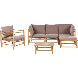 LOUNGE SET 5-Sitzer Bambusholz hellbraun 4-teilig Auflagen taupe Cerreto