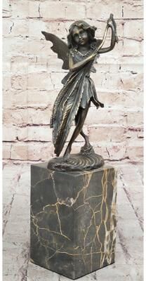 Bronzhaus Fairy Angel Bronze Metal Bookend Figurine Sculpture On Marble Base