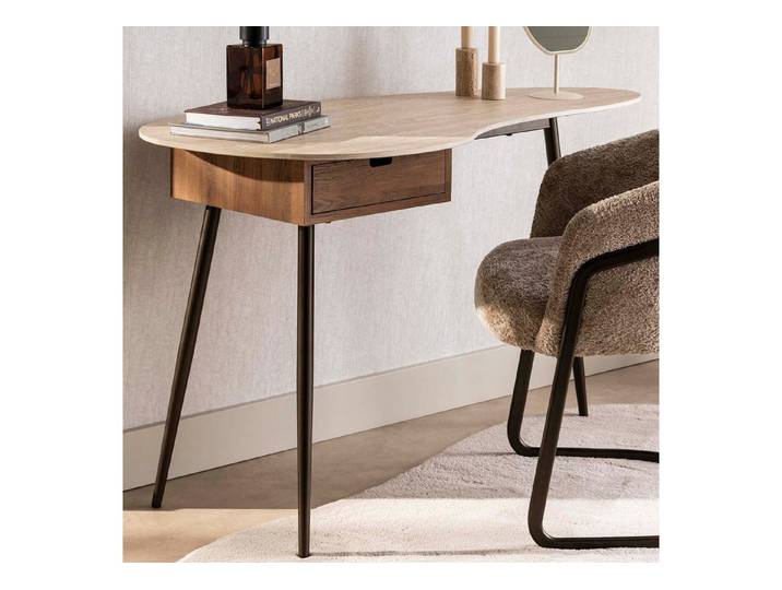 alesvelt Schminktisch TRAVINO TRAVERTIN Organische Konsole mit Keramikplatte (1-Tisch), 127x62x77cm, Travertin-Design, Eichenoptik
