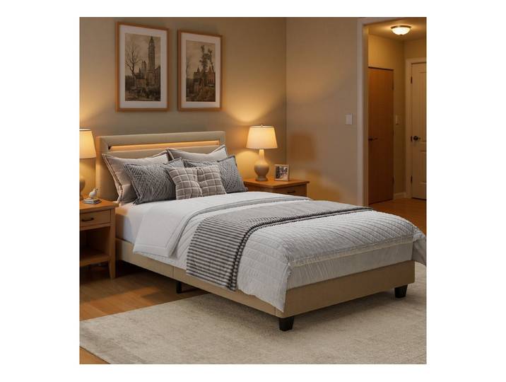 Bealife Polsterbett lsterbett Einzelbett,Bettgestell mit Kopfteil, Lichtleiste (2 Modelle (90x200, 120x200)