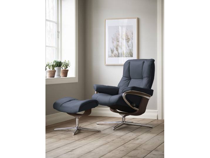 Fußhocker, Blau Dinamica, 55x41x39 cm, Microfaser, Cross Base, Klassisch, Stressless