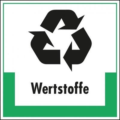 Schild I Abfallkennzeichen Wertstoffe, mit Symbol und Text, Kunststoff, 200x200mm