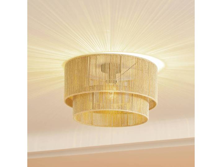 Deckenlampe Anuva Lindby, dimmbar, Holz hell, für Wohn- / Esszimmer, Papier / Lunolit / Lunopal, Landhaus / Rustikal, Deckenlampe
