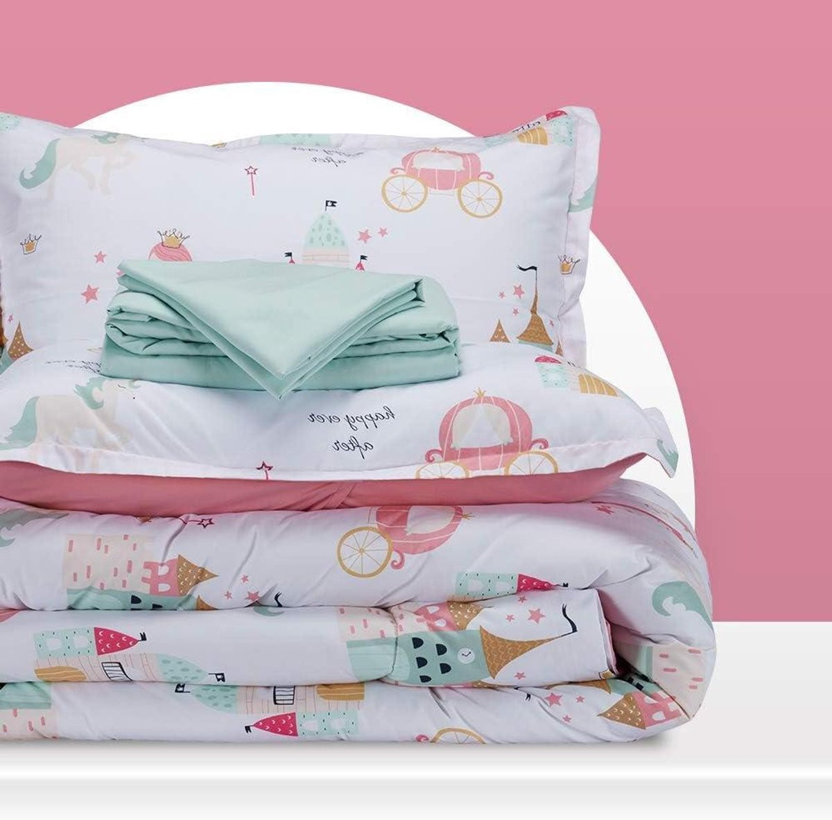 5-delige kinder beddengoed set met prinsessenkasteel print voor twin bedden