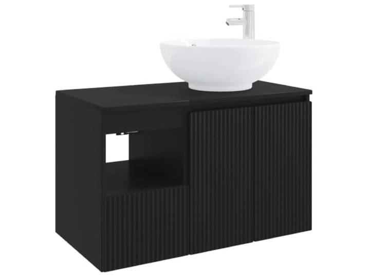 PUGYNBK Badezimmermöbel-Set, 2-teilig, Schwarz, aus technischem Holz Wandmontage, Schminktisch und Schrank, geräumige Aufbewahrung, minimalistischer Stil