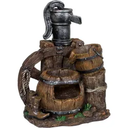 Außen Spring Zier Brunnen Deko Kaskade Holz Stein Optik Garten Pumpe Eimer