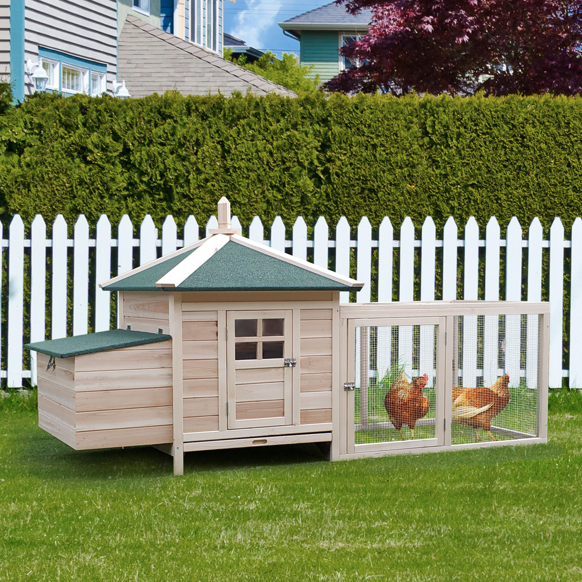 Altro Pollaio Da Giardino Prefabbricato In Legno 196x76x97cm, Color Legno