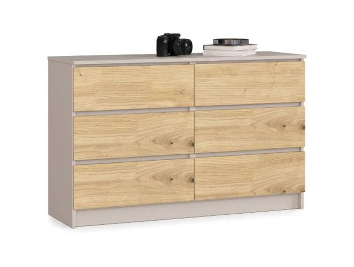 AKORD Kommode K120, 6 Schubladen, 120 cm, Kaschmir - Artisan Eiche Front 40 x 77 x 120 cm Sideboard für Wohnzimmer, Schlafzimmermöbel, Kommodenschrank für Arbeitszimmer & Büro