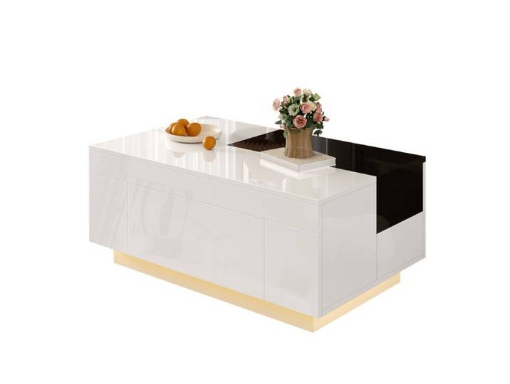 Table basse LED extensible - Éclairage LED RGB 16 couleurs - Plateau extensible noir - Tiroir caché à fermeture douce