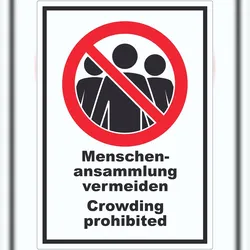 HB-Druck Menschenansammlung vermeiden Crowding prohibited Symbol und Text Aufkleber A6 (105x148mm)