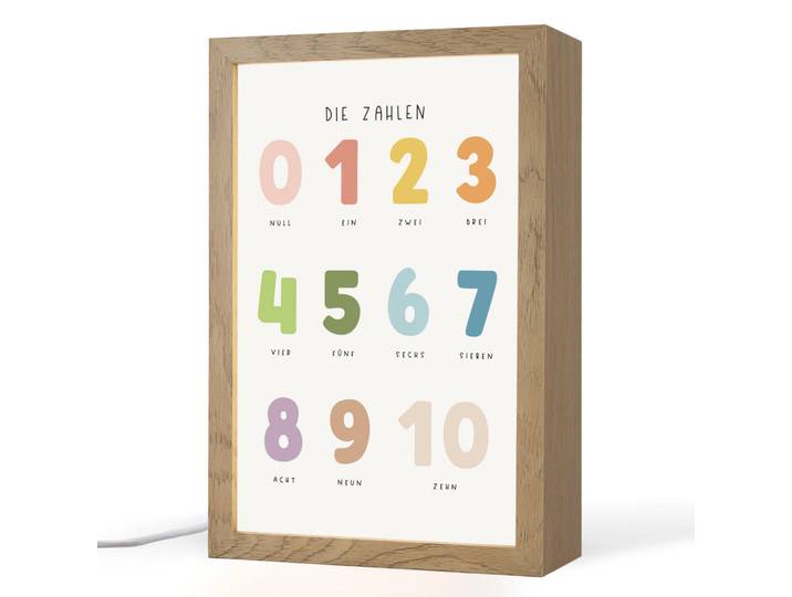 OnlyWow Nachttischlampe - Pädagogisch - Zählen lernen - Weiß - Farben - 1-10 - 20x30 cm, Holzwerkstoff, Rechteckig, LED integriert, 20x30x8 cm, Lampen & Leuchten, Innenbeleuchtung, Nachtlicht