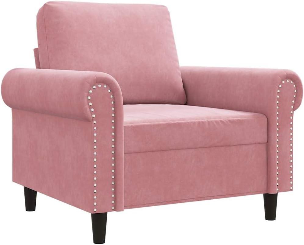 Rosa Sessel, 92 x 77 x 80 cm, aus Samt mit Metallgestell für kleine Wohnzimmer, Jugendzimmer, Balkone und Flure