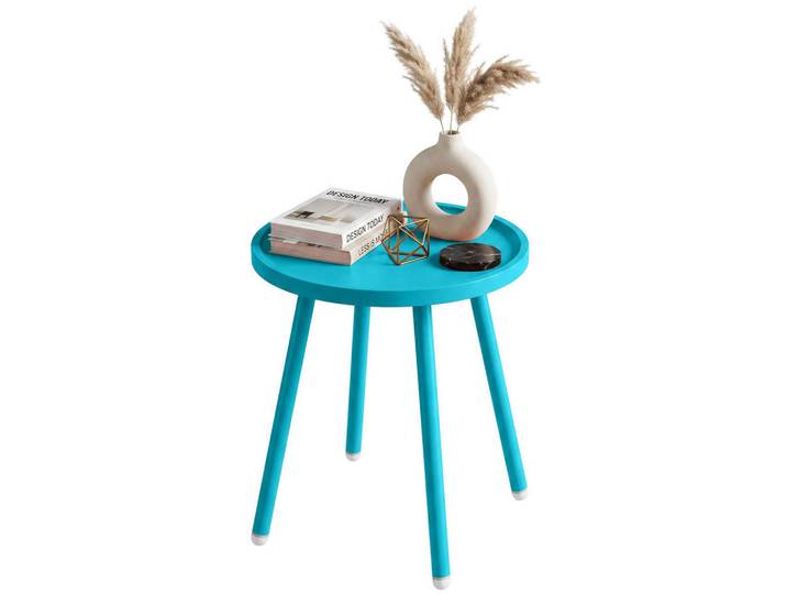 CLP Beistelltisch rund 40 cm Kunststoff Blau, Metall, Rund, 40x45x40 cm, Wohnzimmer, Wohnzimmertische, Beistelltisch