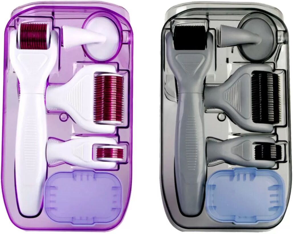 INF Kit Derma Roller 6-en-1 Microneedle - Têtes Interchangeables pour Visage, Yeux, Cuir Chevelu et Corps Gris