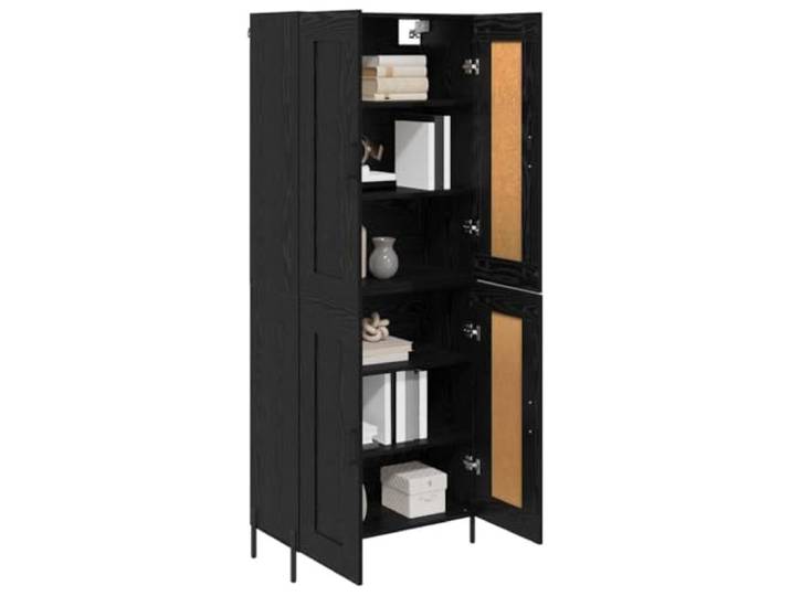KTHLBRH Sideboard 2 Stück Eiche Schwarz Holz Mehrschichtig 180 cm 2 Türen, geschliffene Metallgriffe, Metallbeine, 60 kg Kapazität
