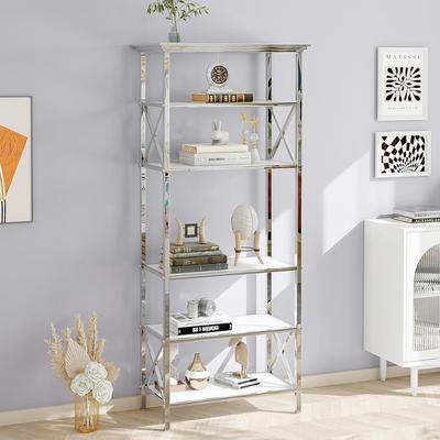Unbranded 71 inch Tall 6 Tiers Silver Display Shelf Bookshelves with White Tempered Glass Top