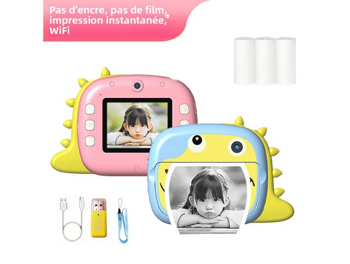 Appareil photo numérique pour enfants, mini appareil photo instantané portable 2,4 pouces, HD 4K 1080P, caméra vidéo, jouet cadeau pour enfants de 6 à 12 ans avec 3 rouleaux de papier