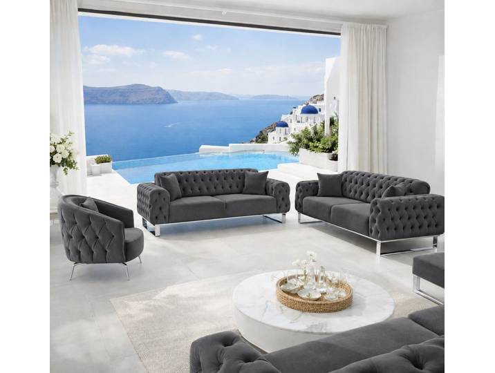 Palms-Store Sofa Luxus Sofa-Set Paris Knopfheftung in 13 edlen Farbvarianten, Spar-Set, in 12 Stofffarben erhältlich