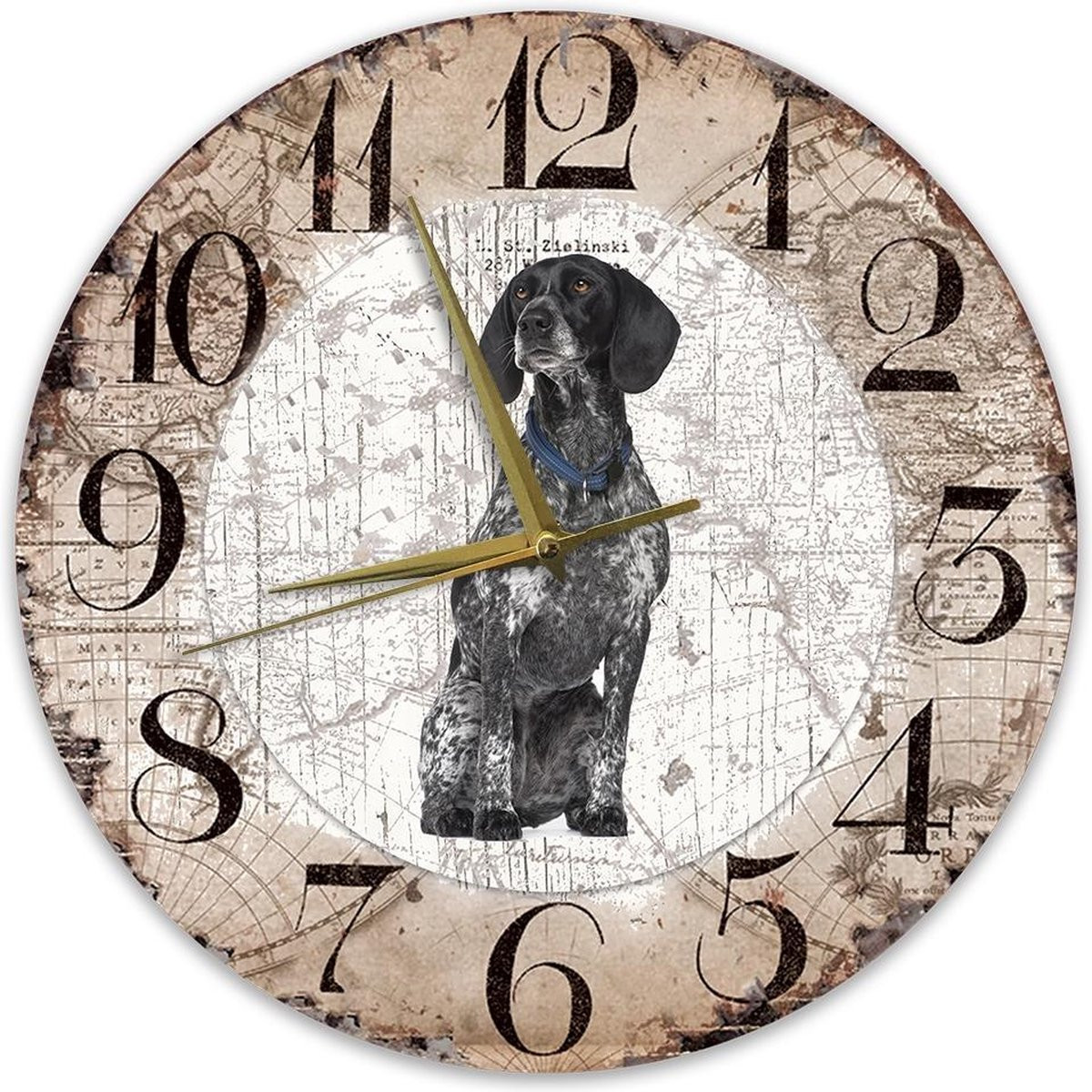 Braque d Auvergne Houten Klok met Hond ontwerp - Diameter: 30 cm