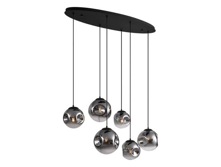 Suspension art déco noire verre fumé 6 lampes