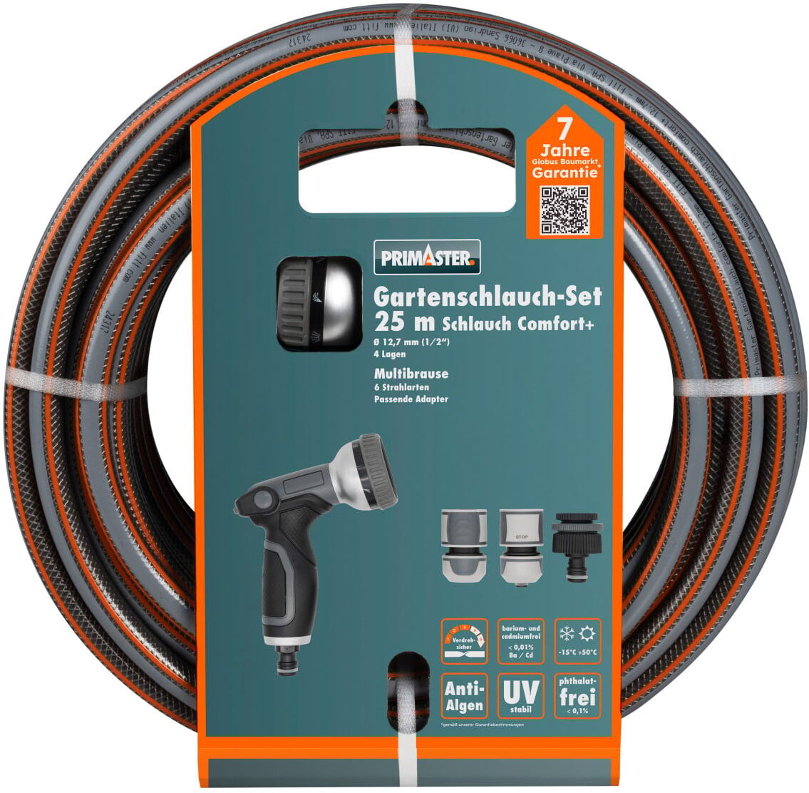 Primaster Gartenschlauch-Set Comfort+ mit Multibrause 25 m Ø 12,7 mm (1/2)