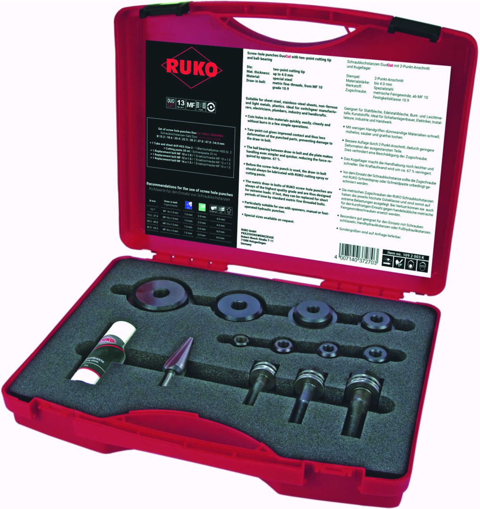 Ruko Schraublochstanzen-Satz 4 K im Kunststoffkoffer (109008k)