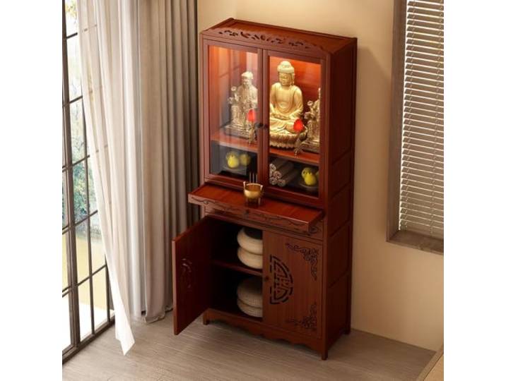 Bambus-Altarschrank, Tempel-Altartisch, Chinesischer Buddhistischer Schrank Mit Doppeltür-Aufbewahrung, buddhistischer Schrein-Gebetsständer, Opferregal for Heimdekoration(53x33x170cm)