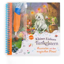 Ausmalen mit dem magischen Pinsel. Kleines Einhorn Funkelstern