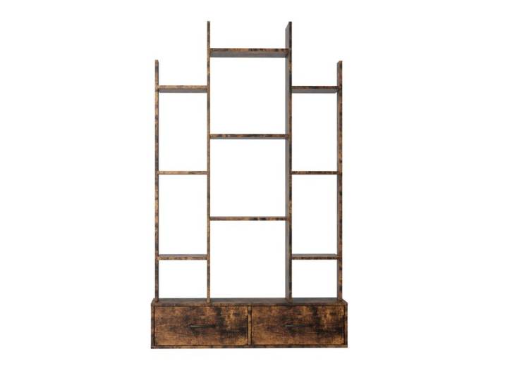 Bibliothèque sur pied – 12 étagères ouvertes et 2 tiroirs – style industriel vintage marron