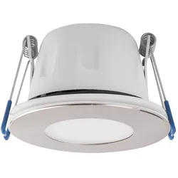 Megaman LED Einbauleuchte TEGO SLIM DOWNLIGHT, DA Ø 6.8cm, IP65, dimmbar (U-Dim), feuerbeständig, 5.5W 3000K 430lm 90°, nickel MM76755