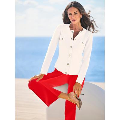 Cardigan HEINE, Damen, Gr. 38, weiß (ecru), 100% Baumwolle, unifarben, Strickjacken