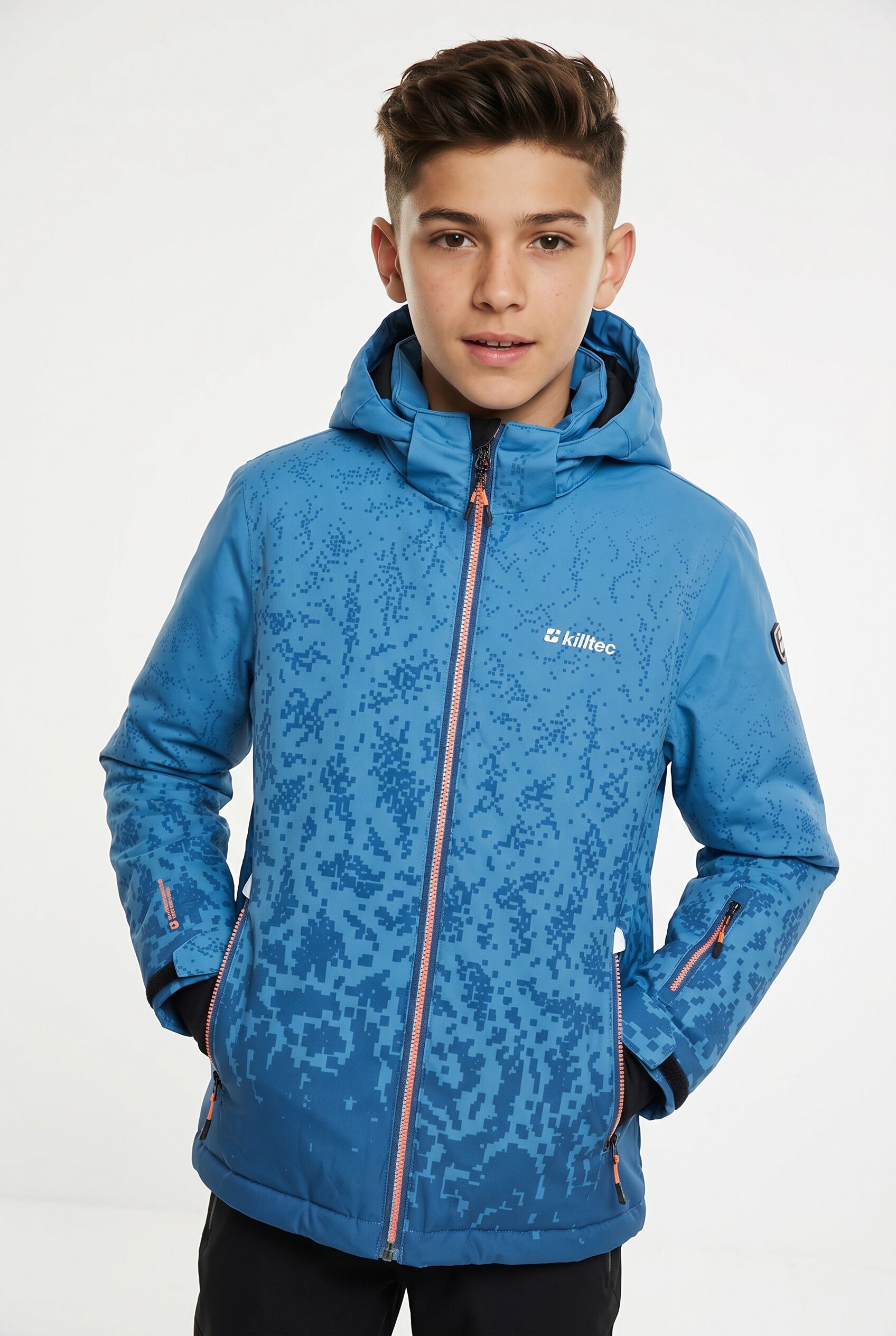Funktionsjacke KILLTEC "KSW 204 BYS SKI JCKT", Jungen, Gr. 176, blau (denim), Web, Obermaterial: 100% Polyester. Futter: 100% Polyester. Wattierung: 100% Polyester, gemustert, mit Riegel Bündchen, Jacken Funktionsjacke, für Kinder, mit verschweissten Näht