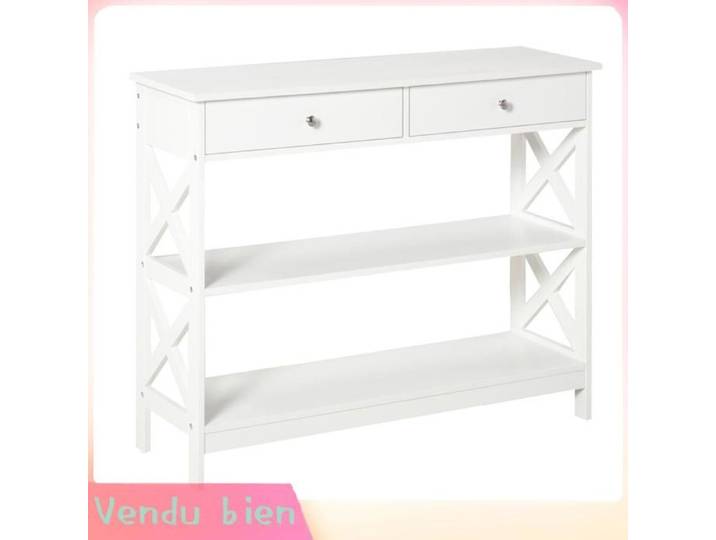 LIA Table console entrée néo-rétro bois blanc 100x30 5x80cm