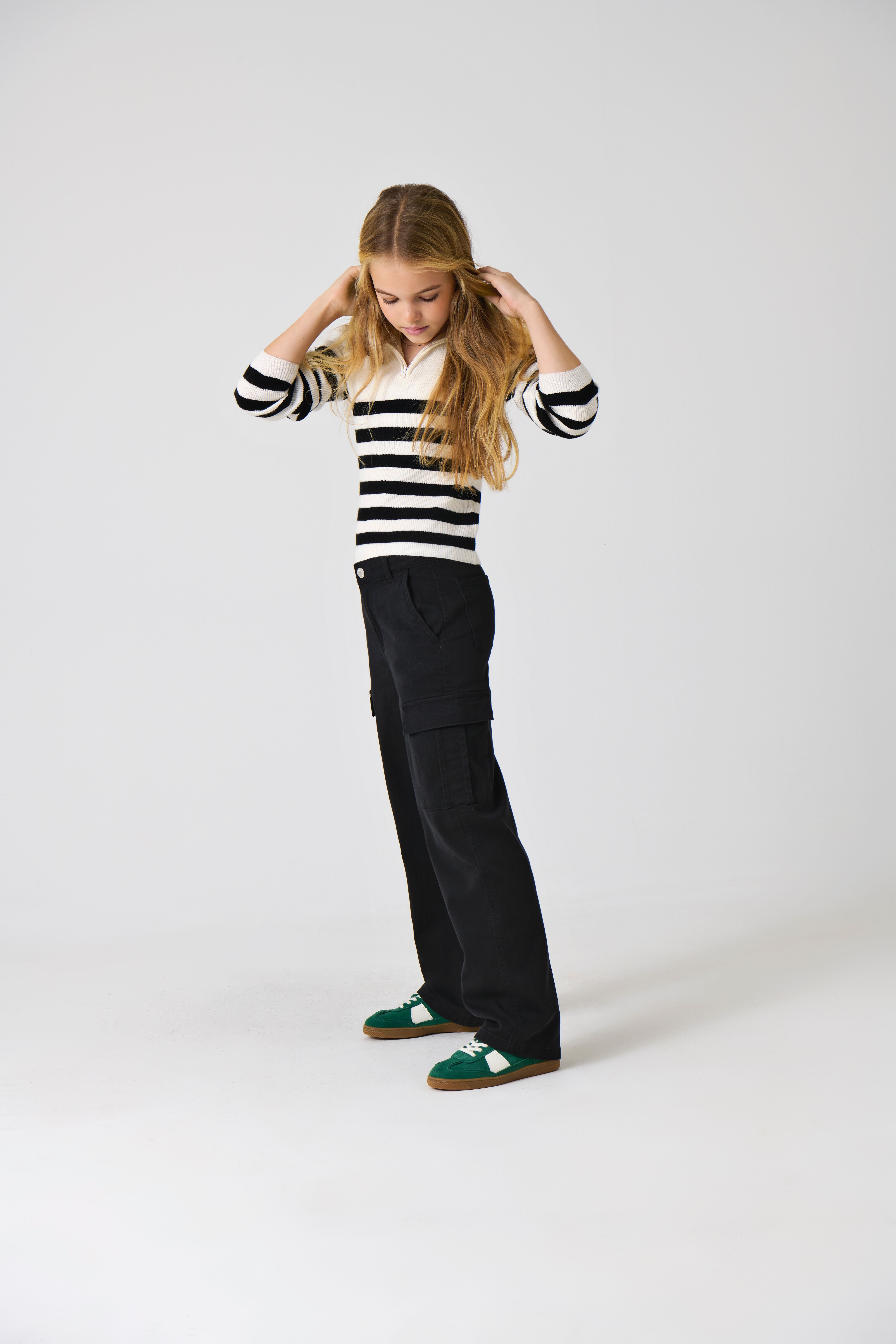 Cargohose KIDS ONLY "KOGYARROW-VOX STR CARGO PANT PNT NOOS", Mädchen, Gr. 152, N-Gr, schwarz, Web, Obermaterial: 98% Baumwolle, 2% Elasthan, unifarben, regular fit knöchellang, Hosen Cargohose schwarz 152, N-Gr