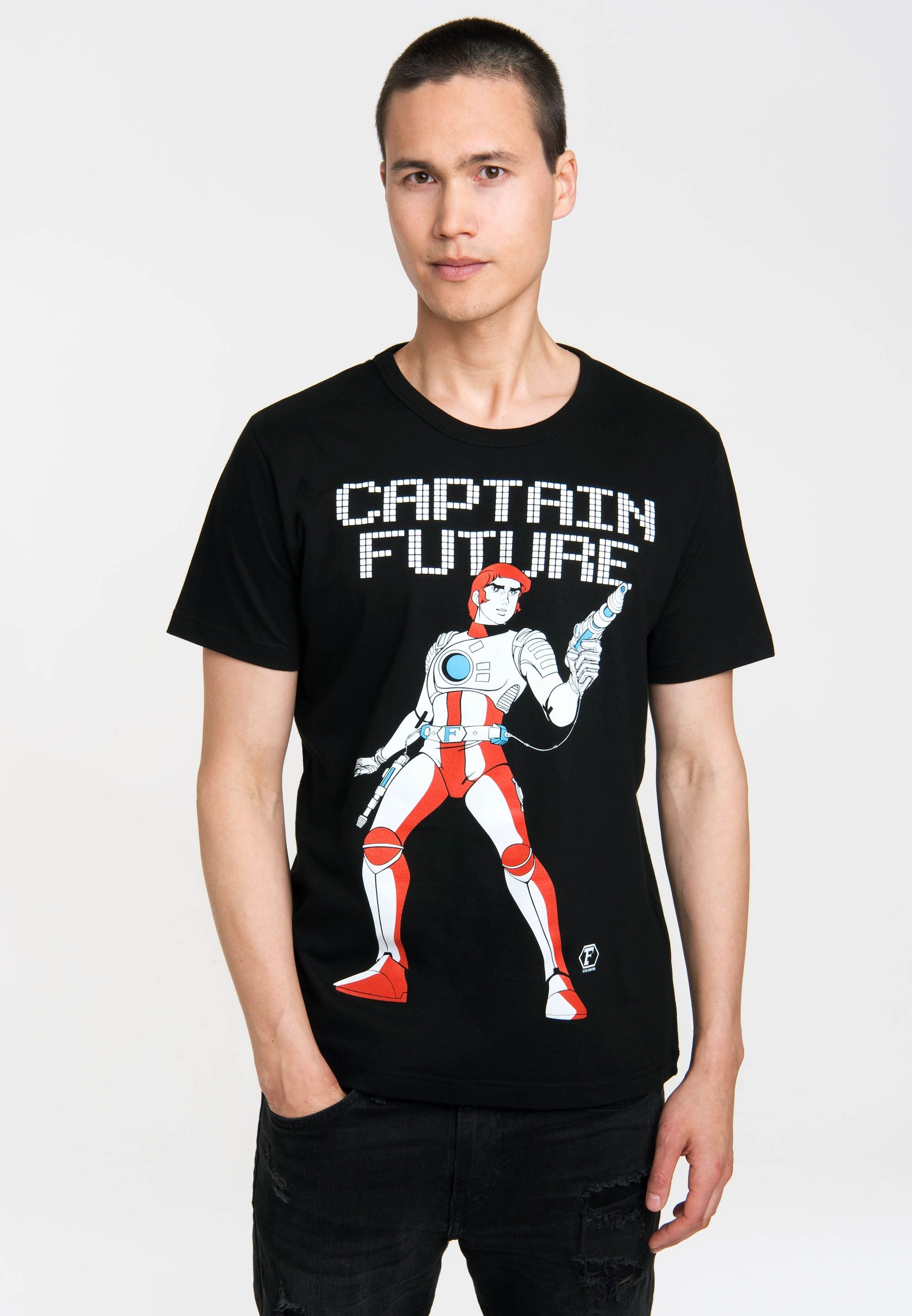 T-Shirt LOGOSHIRT "Captain Future", Herren, Gr. XS, schwarz, 100% Baumwolle, bedruckt, normal, Rundhals, Shirts T-Shirt, mit coolem Captain Future-Frontprint