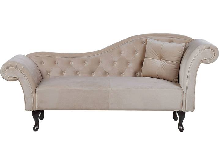 BELIANI Chaiselongue Rechtsseitig Beige Samtstoff Holzfüße Glamourös Mit Zierkissen