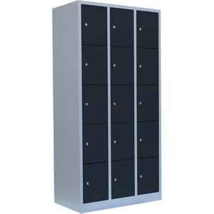 ClassiX Schließfachschrank X-520538, anthrazit, 15 Fächer, Stahl, 87 x 180cm, mit Zylinderschloss