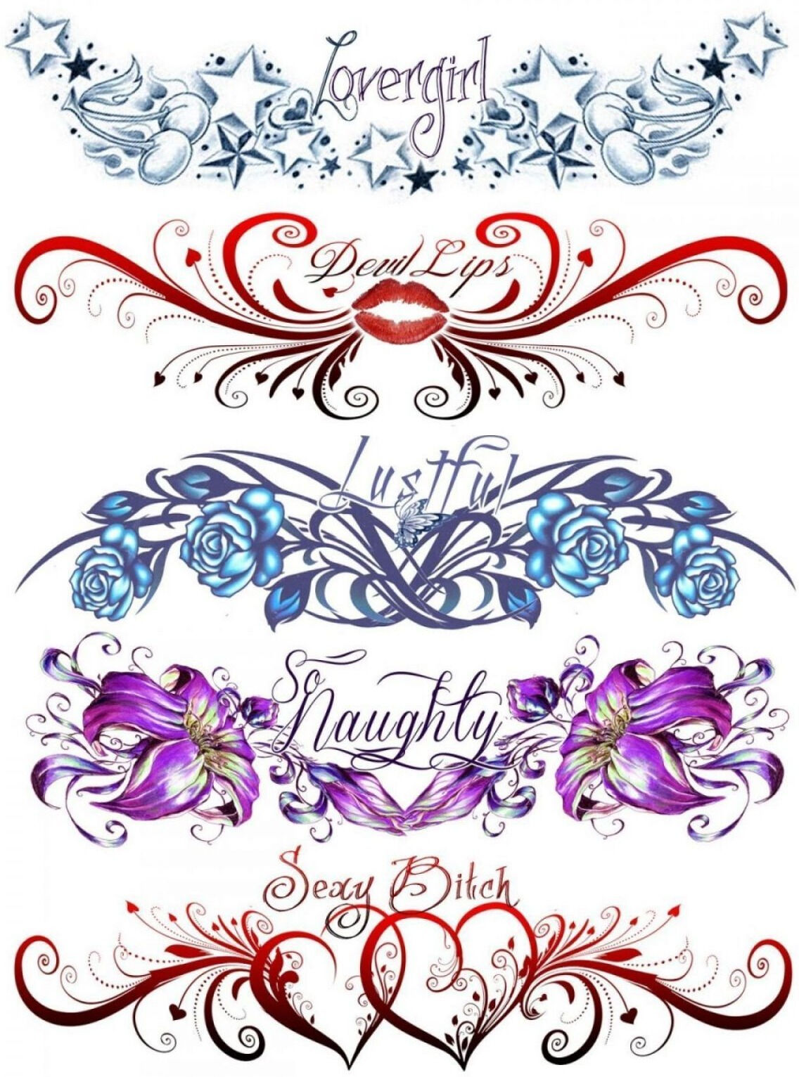 Tatouage éphémère - Plaque de 5 tattoos Temporary Tattoo