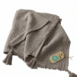 WOHNDECKE Musselin grau mit Quasten