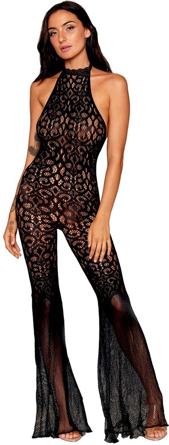 Dreamgirl bodystocking en dentelle au crochet sans couture et résille noire