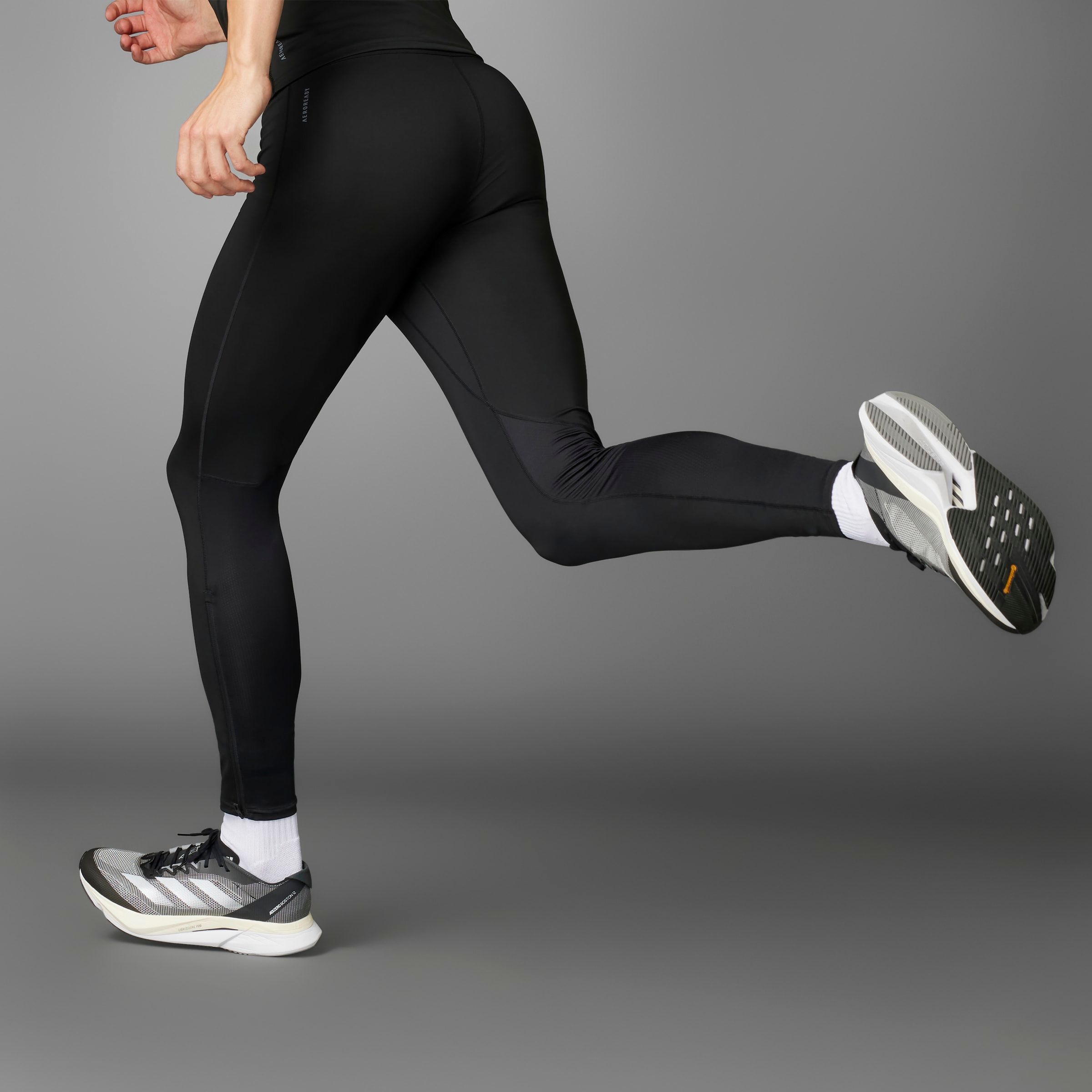 Lauftights ADIDAS PERFORMANCE "ADIZERO E L TGT", Herren, Gr. M, N-Gr, schwarz (schwarz, normal, gr.), Obermaterial: 85% Polyester, 15% Elasthan, Hosen Lauftights