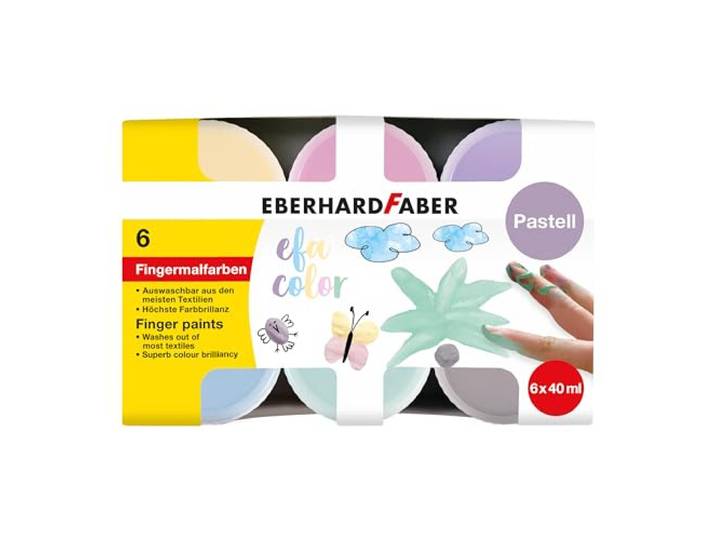 Eberhard Faber 578604 - Vingerverf EFA Color, 6 pastelkleuren van elk 40 ml, niet-giftige vingerverf voor kinderen