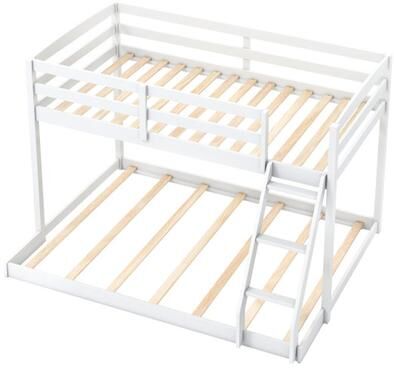 Costway Twin Over Full Bunk Bed Low Floor Bunk Bed Frame-White