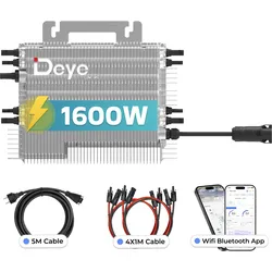DEYE Mikro-Wechselrichter 1600 W SUN-M160G4-EU-Q0 inkl. 5m Anschlusskabel und 4x1m Solarkabel für Mini-PV Solaranlage Balkonkraftwerk, IP67 wetterfest, 4 MPPT, WIFI, Micro Inverter