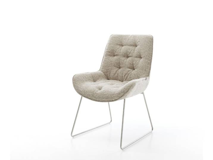 Esszimmerstuhl Taimi-Flex Webstoff Soft Beige Kufengestell Edelstahl, Esszimmerstühle
