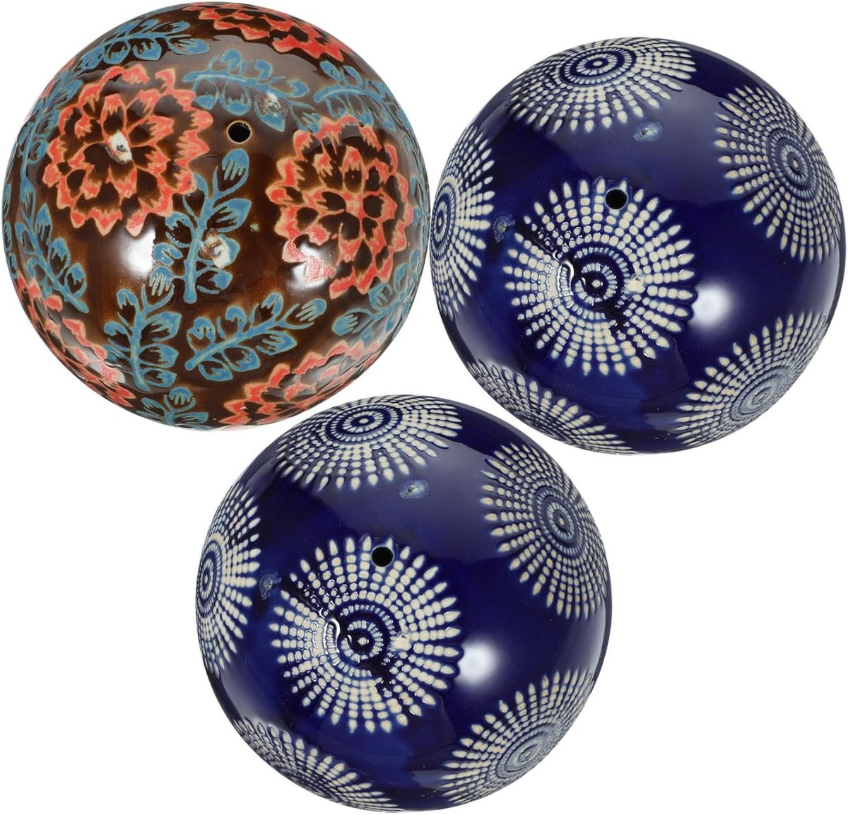 Set van 3 kleurrijke decoratieve keramische vazen in vintage stijl