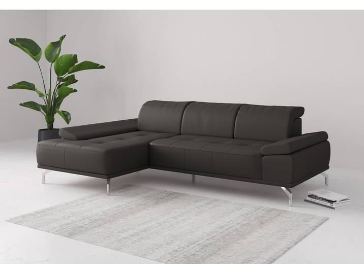Ecksofa, Grau (Antrazit), 280x174 cm, Naturleder, Sitztiefenverstellung, Modern