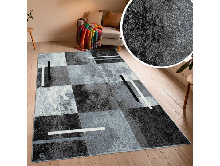 Teppich GOODPRODUCT Cube, Karo Muster mit 3D-Design , grau, B:80cm H:9mm L:150cm, Kunstfaser, Teppiche, Teppich, Kasten, geometrisch, Patchwork, Wohnzimmer, Schlafzimmer